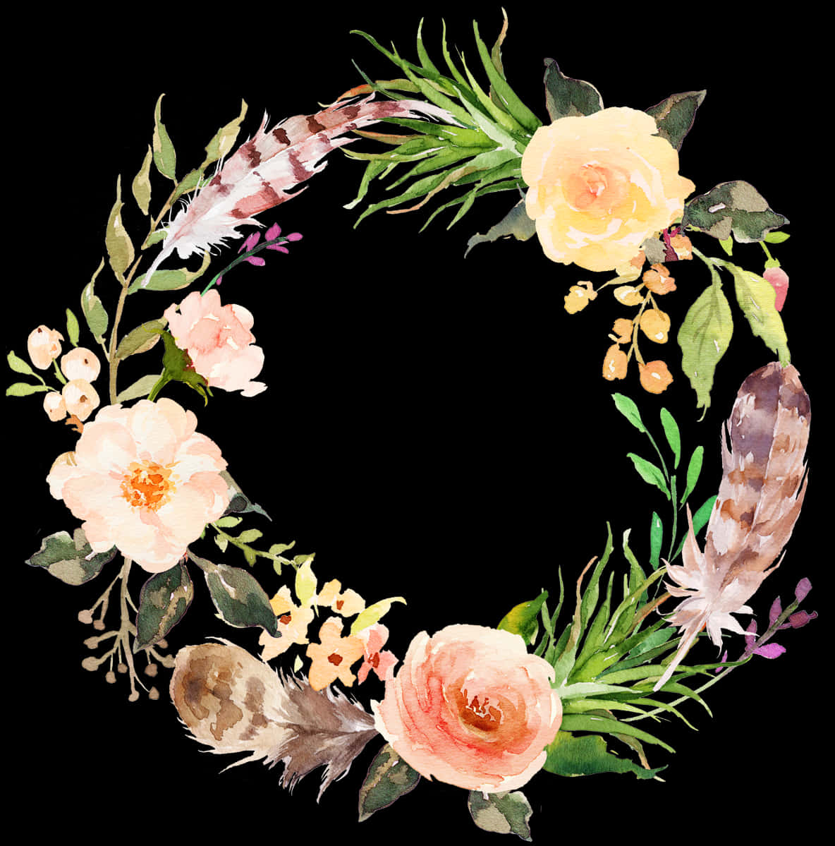 A Wreath Of Flowers And Feathers