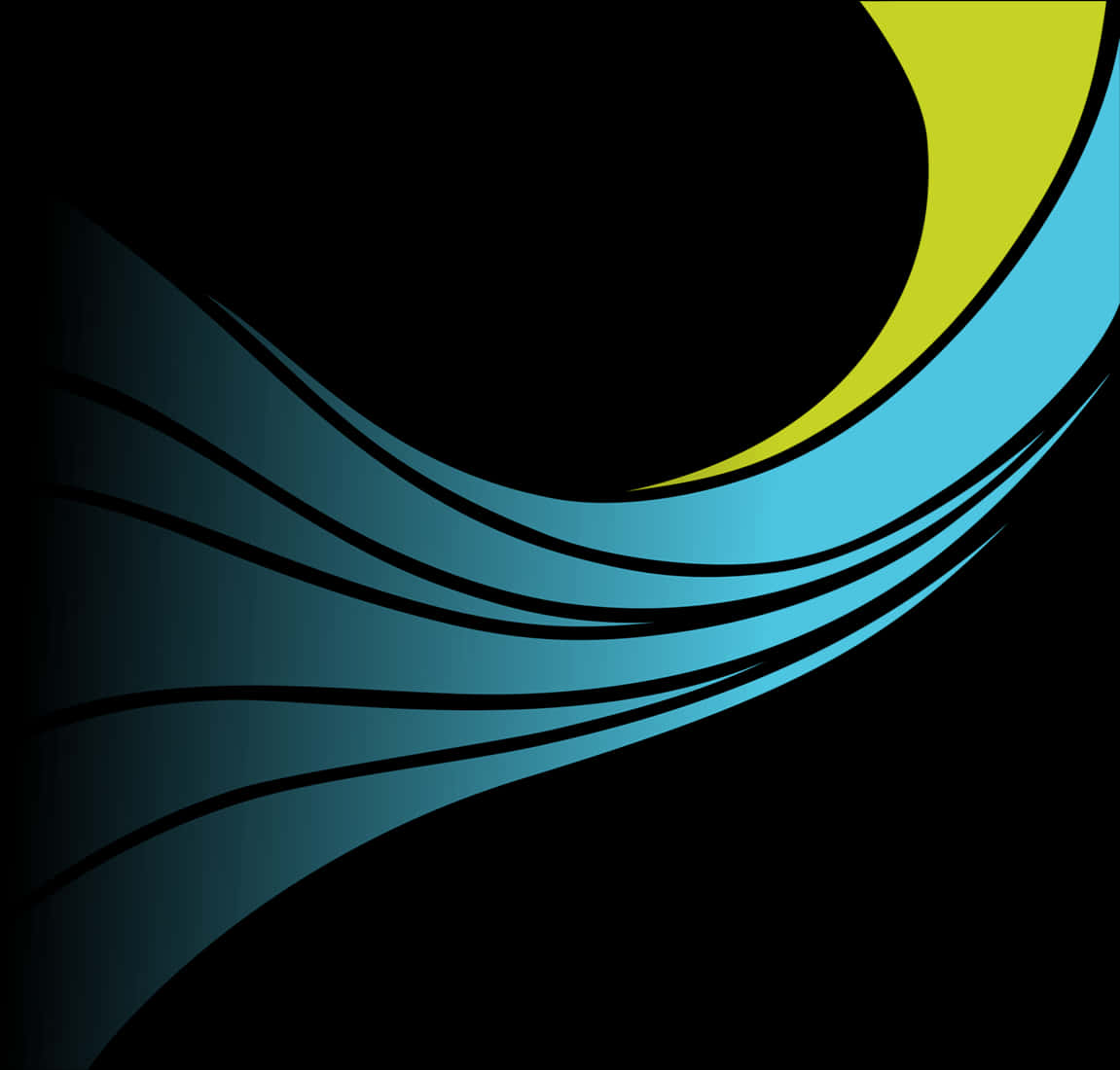 A Blue And Yellow Curved Lines On A Black Background