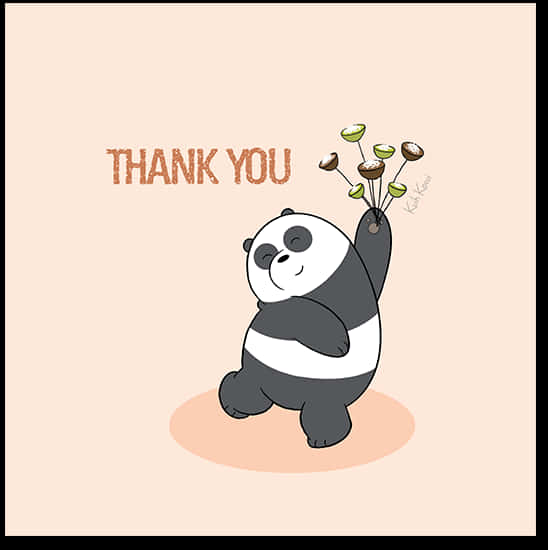 A Cartoon Panda Holding Flowers