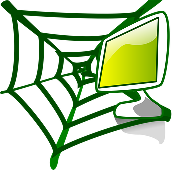 A Computer And Web With Green Outline