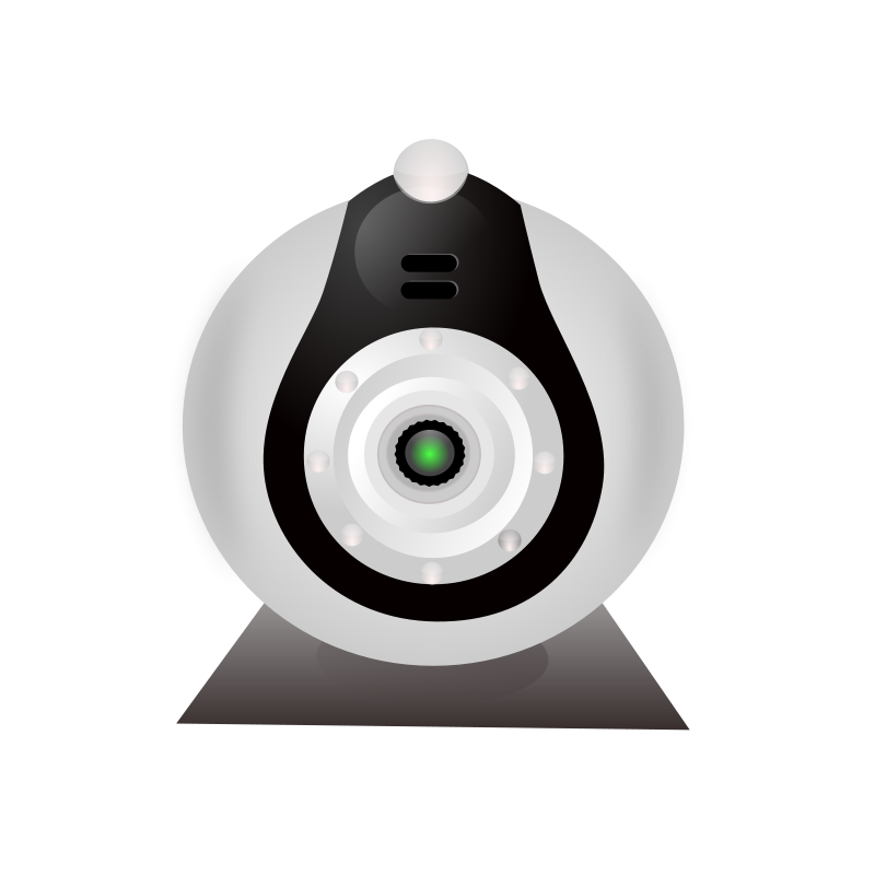 A Black And White Round Object With A Green Lens