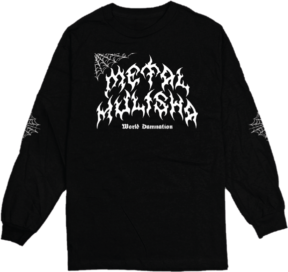 A Black Long Sleeved Shirt With White Text On It