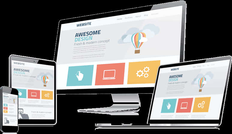 Awesome Website Template On Four Devices