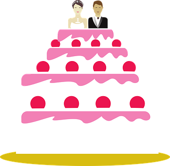 A Man And Woman Standing On Top Of A Large Cake