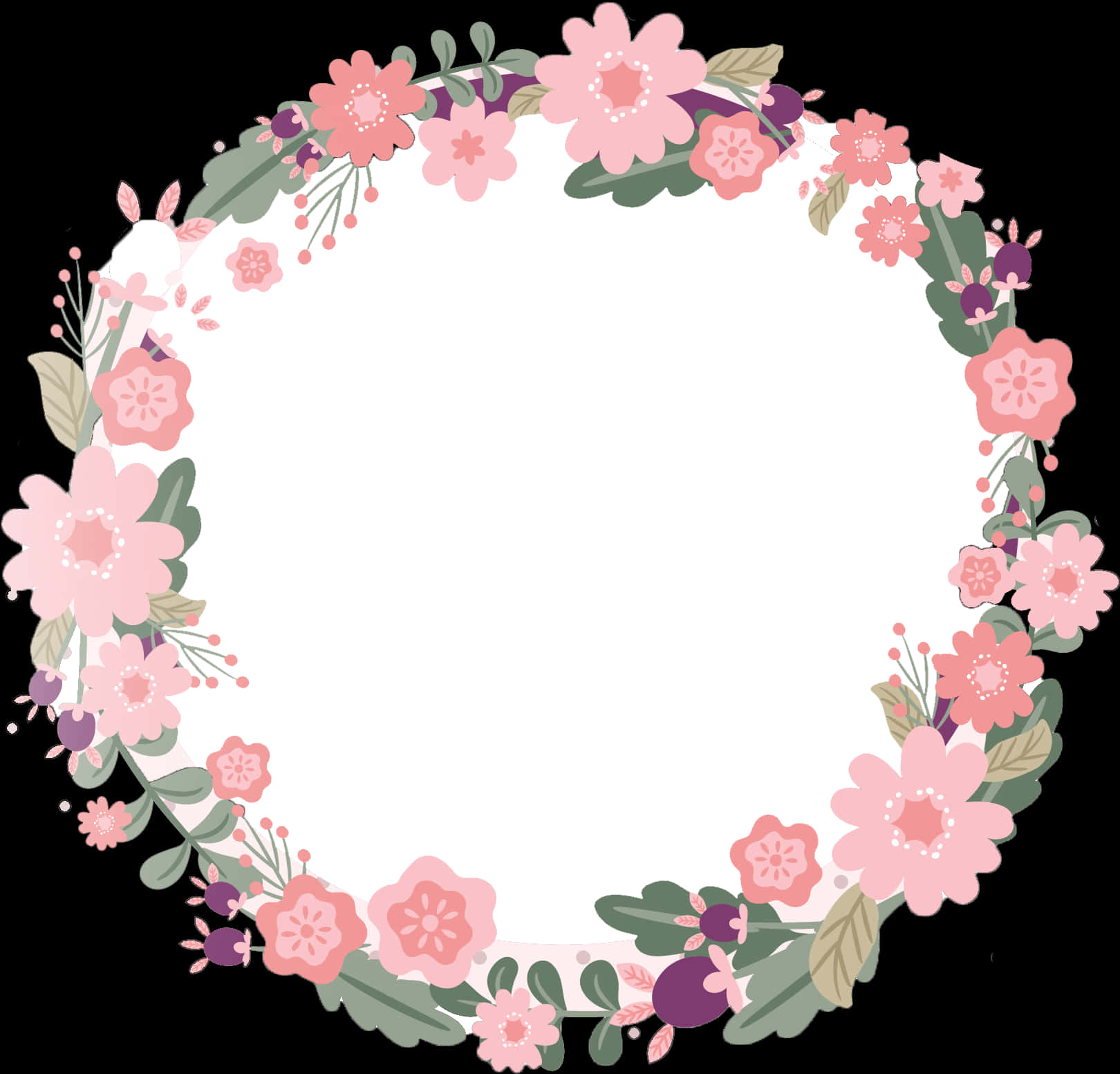 A Round Frame With Pink Flowers And Leaves