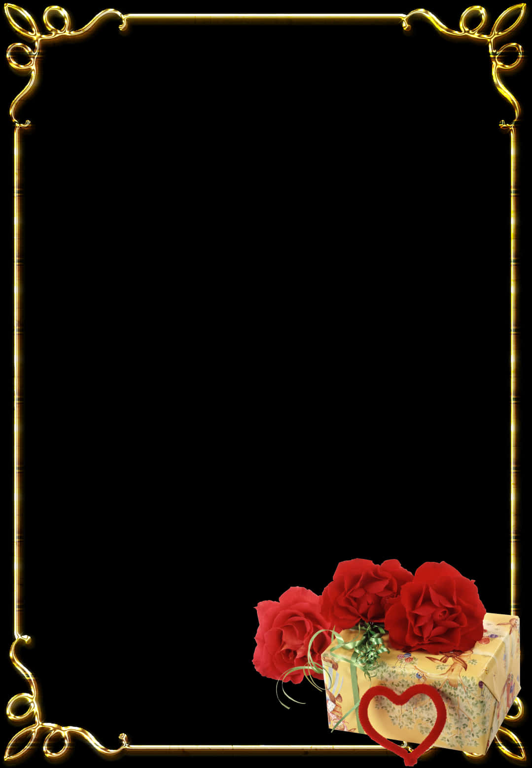 A Frame With Roses And A Black Background