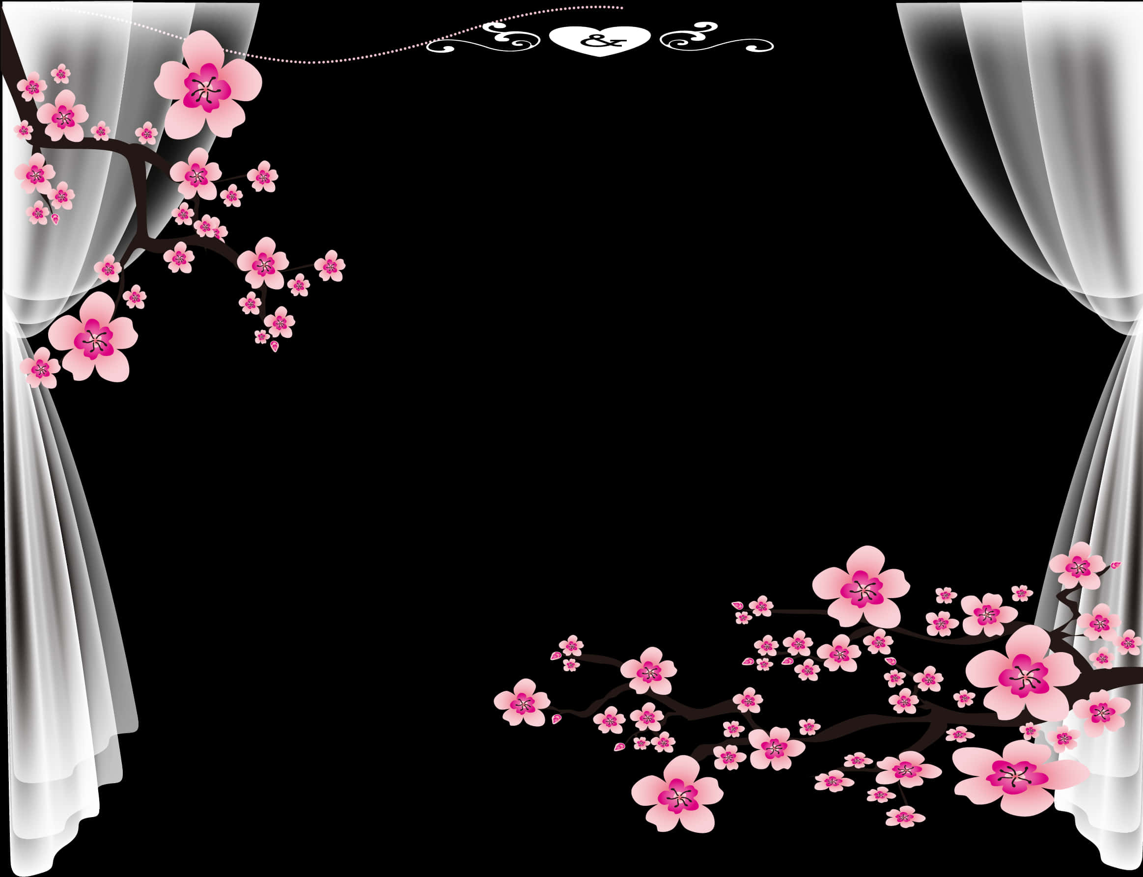 A Black And White Background With Pink Flowers