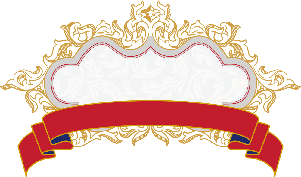 A White And Red Banner With Gold And Red Trim