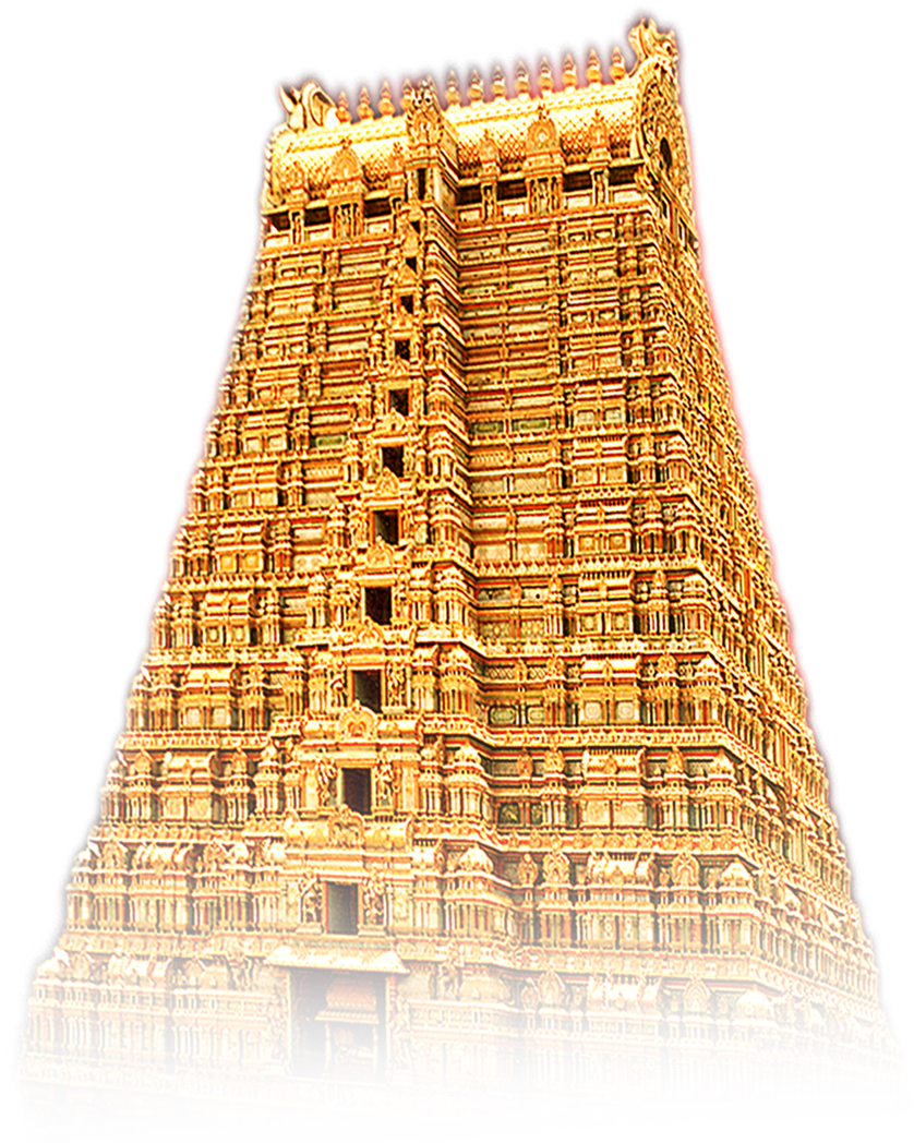 A Large Gold And White Building With Ranganathaswamy Temple, Srirangam In The Background