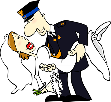 A Cartoon Of A Man Holding A Woman In A Wedding Dress