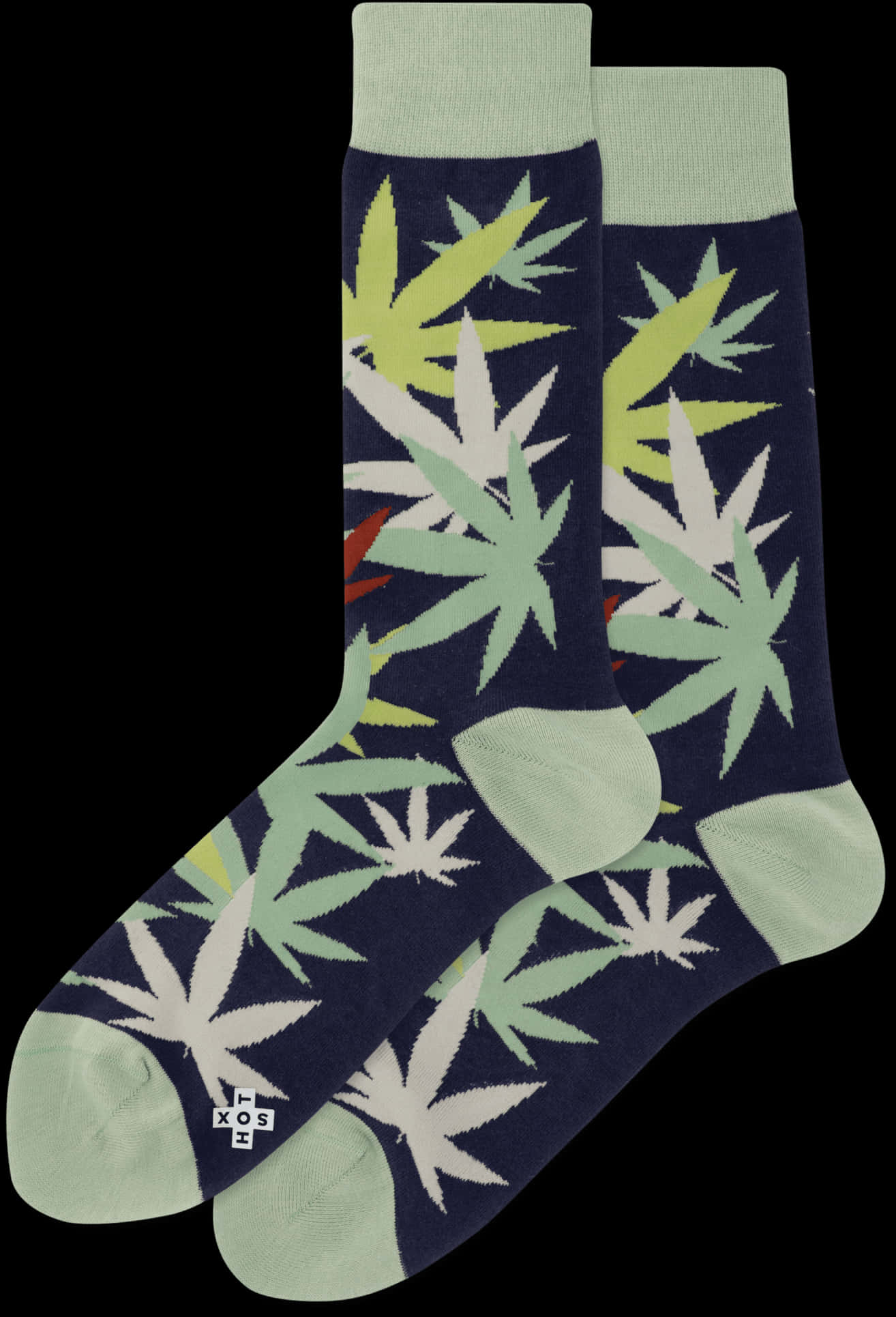 A Pair Of Socks With Leaves On Them