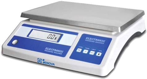 A Blue And White Electronic Weighing Scale