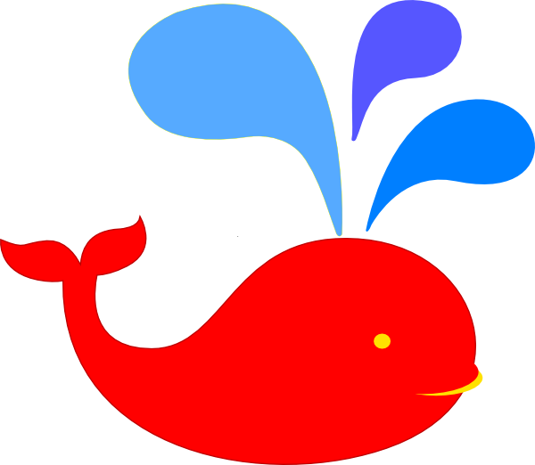 A Red Whale With Blue And Red Water Drops