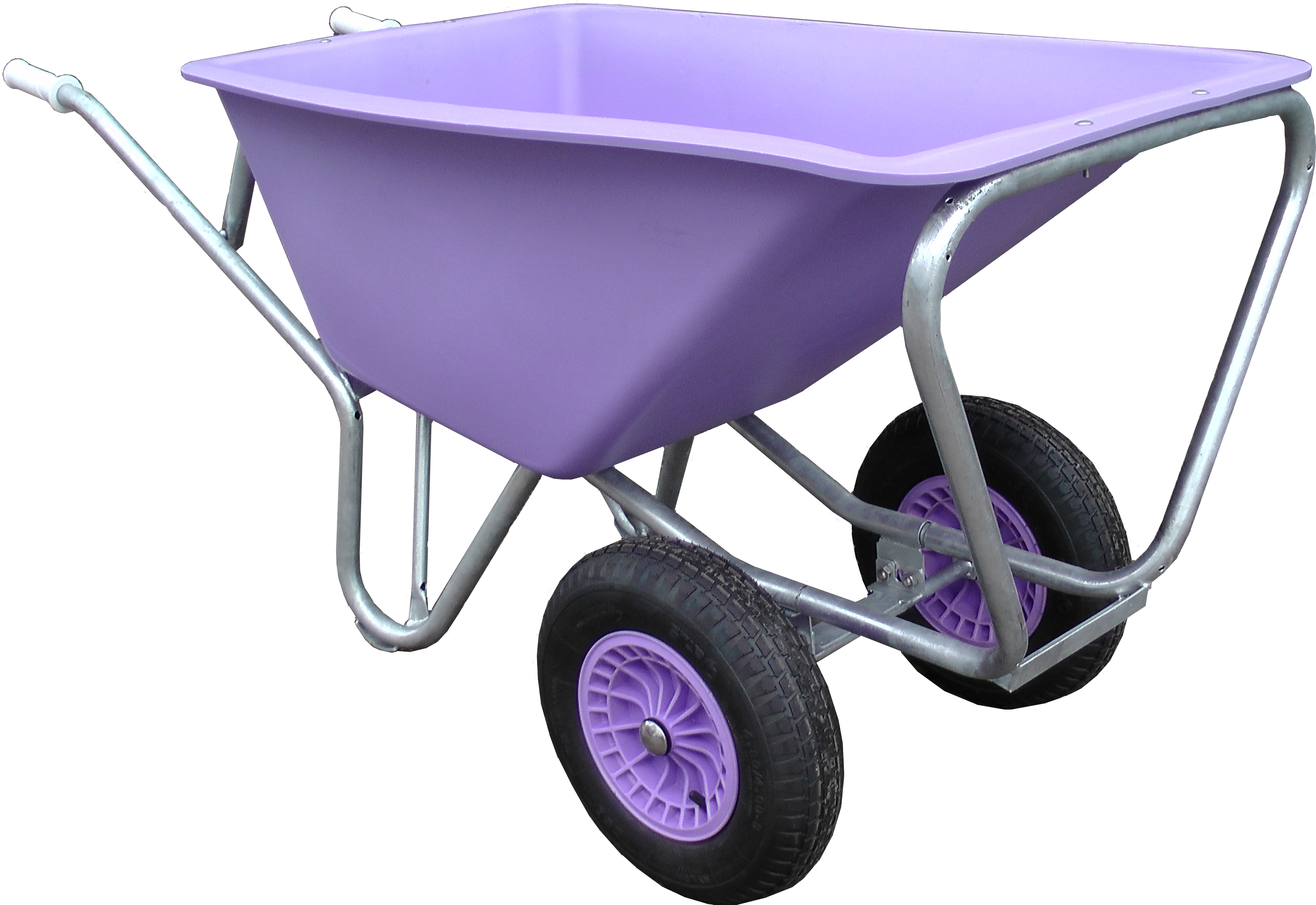 A Purple Wheelbarrow With Black Wheels