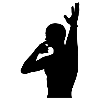 A Silhouette Of A Man With His Hand Up