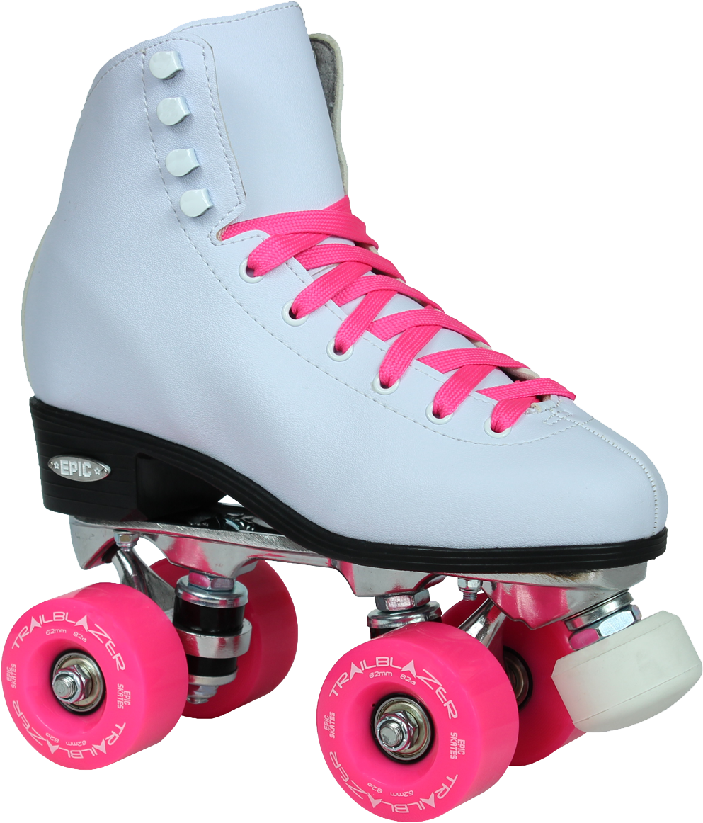 A White Roller Skate With Pink Laces