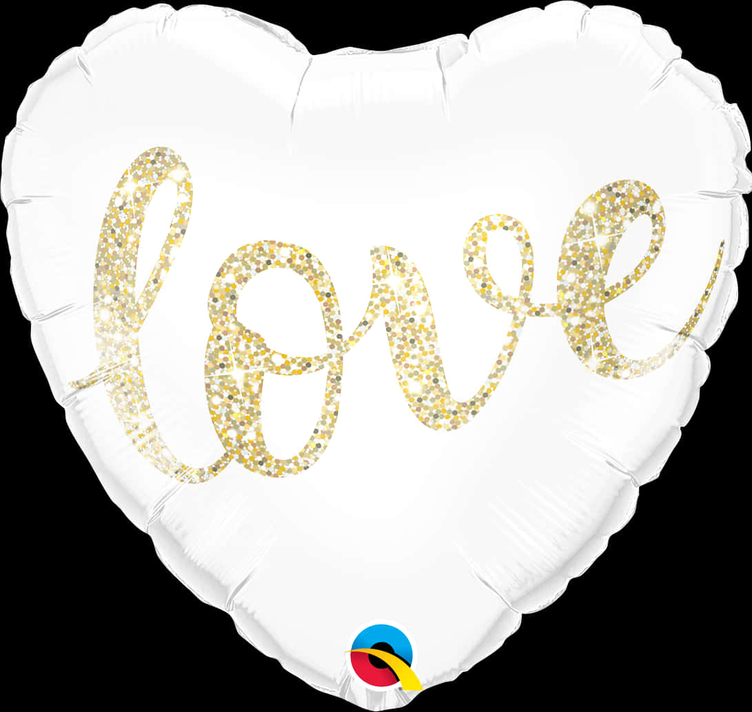 A White Heart Shaped Balloon With Gold Text