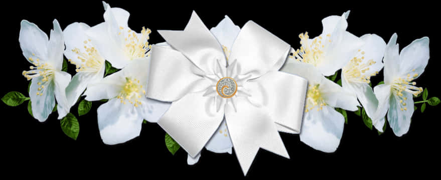 A White Bow With A Gold Design On It