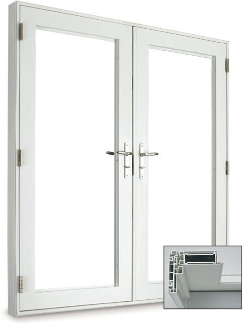 A White Double Door With A Black Background