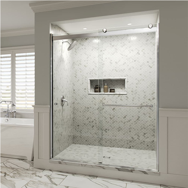 A Shower With A Glass Door