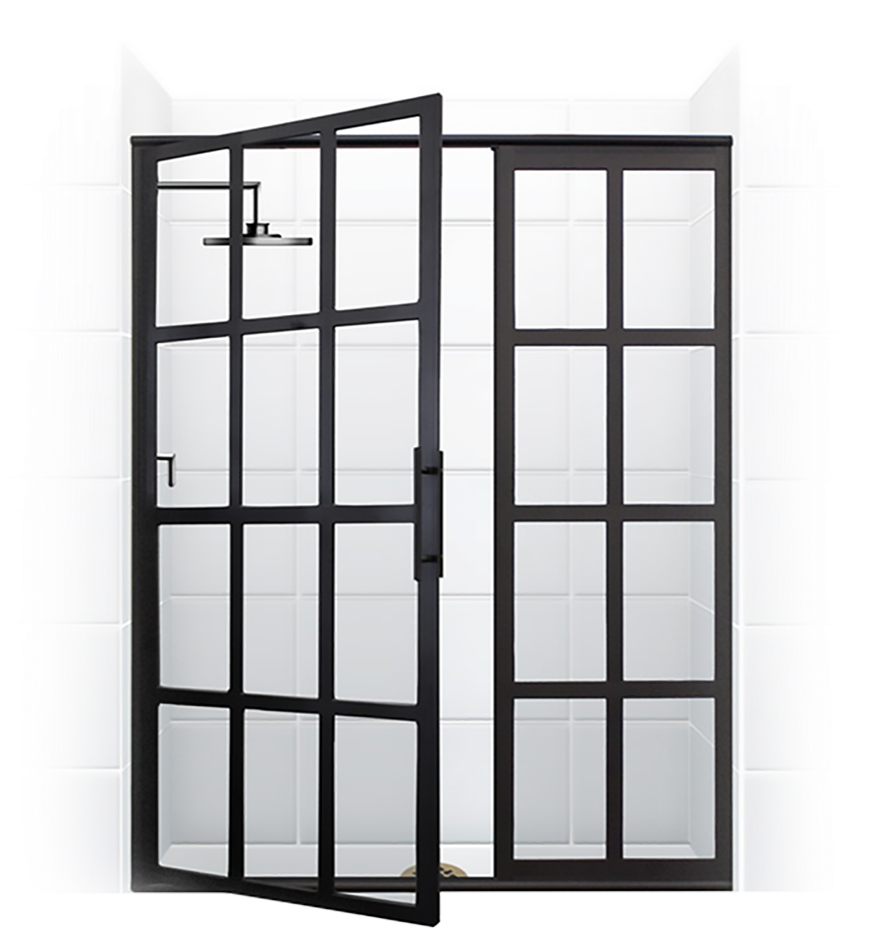 A Black Door With Glass Panels