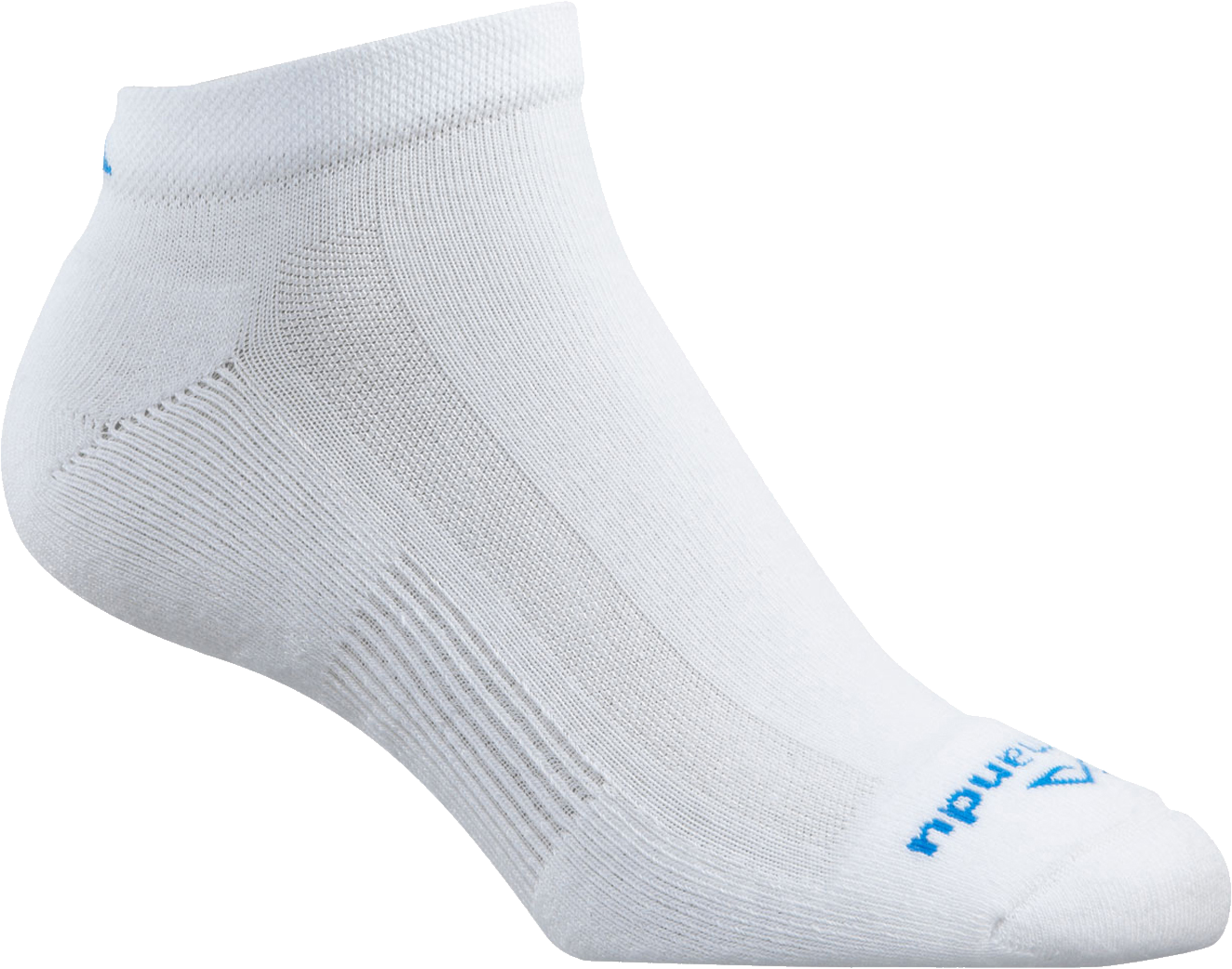 A White Sock With Blue Text