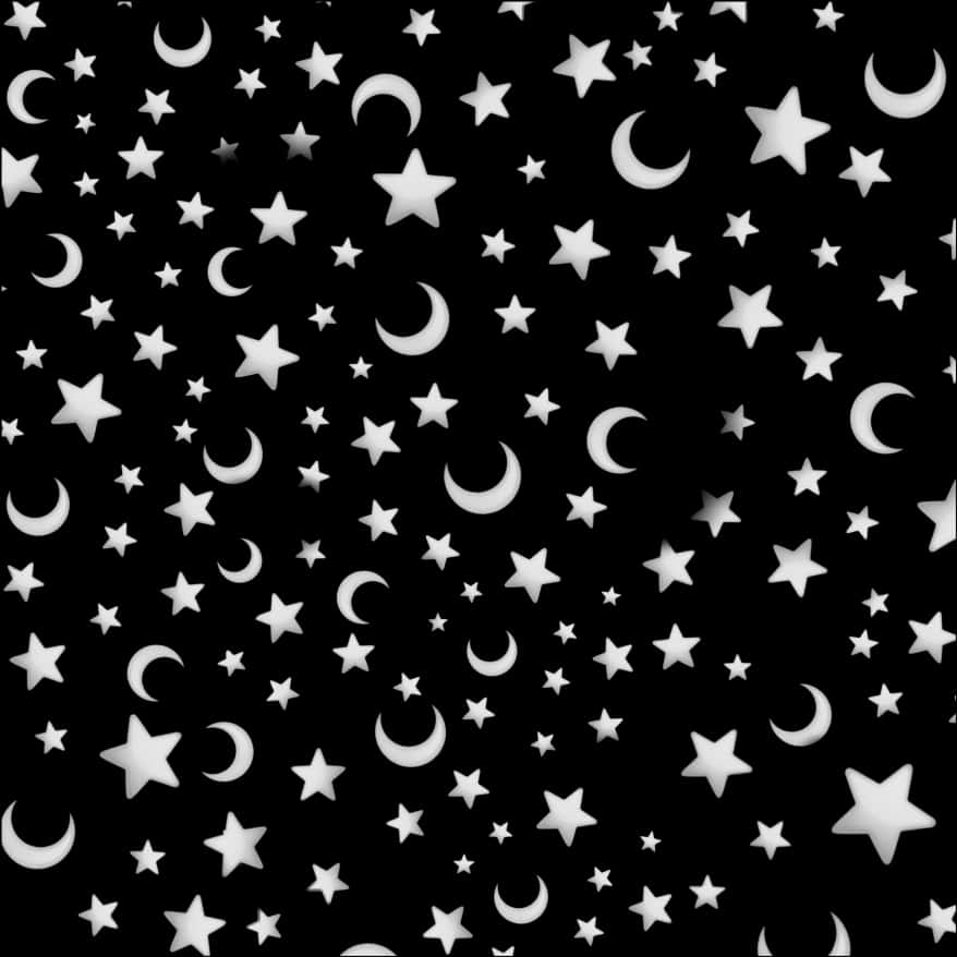 A Black Background With White Stars And Moon