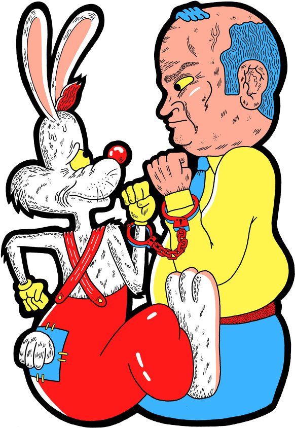 A Cartoon Of A Man And A Rabbit