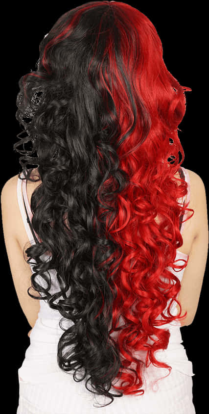 A Woman With Long Black And Red Hair