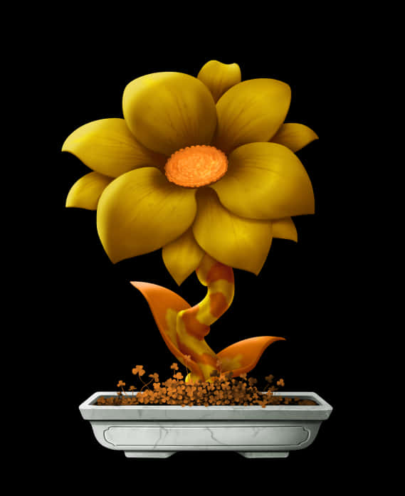 A Yellow Flower In A Pot