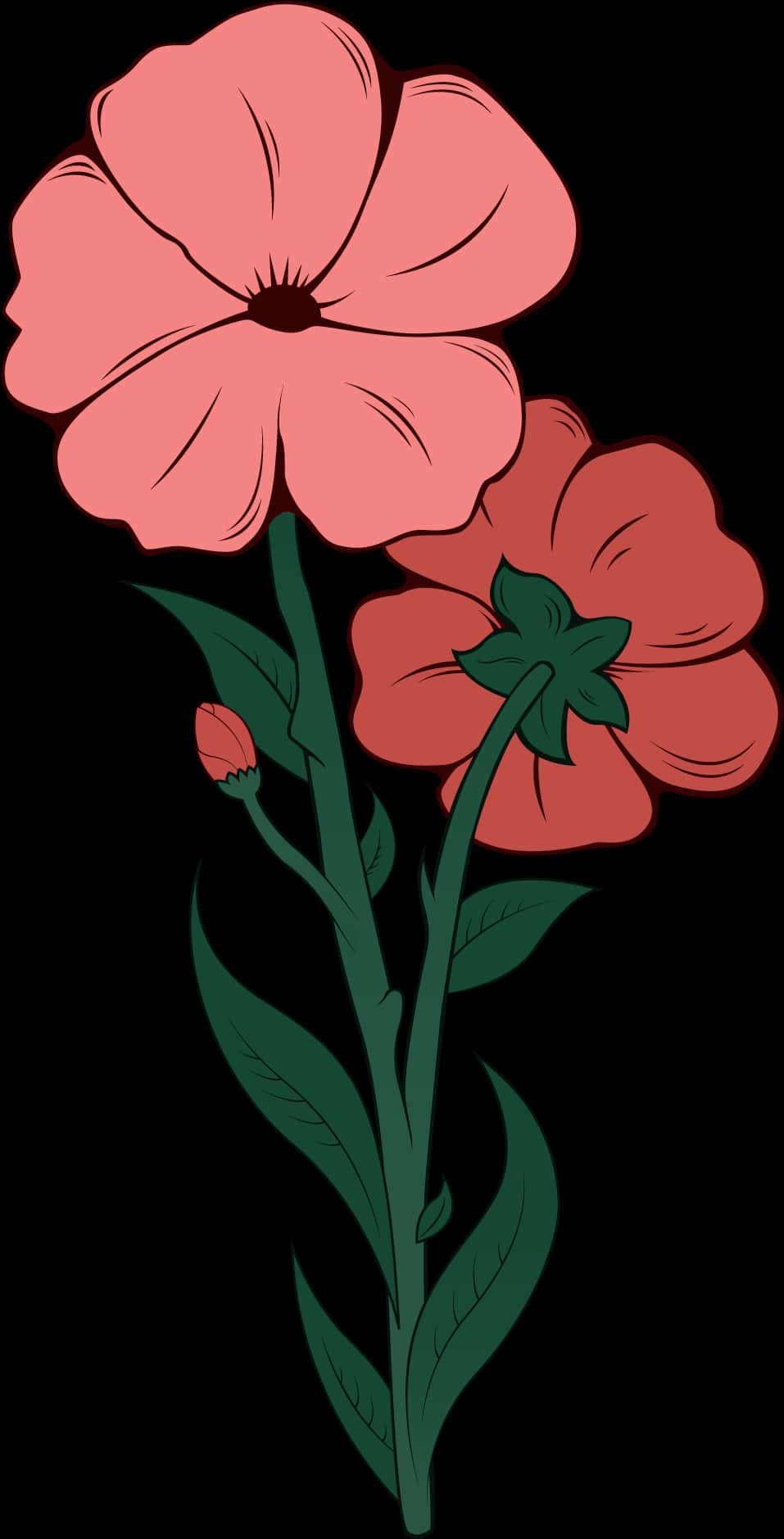 A Drawing Of Flowers On A Black Background