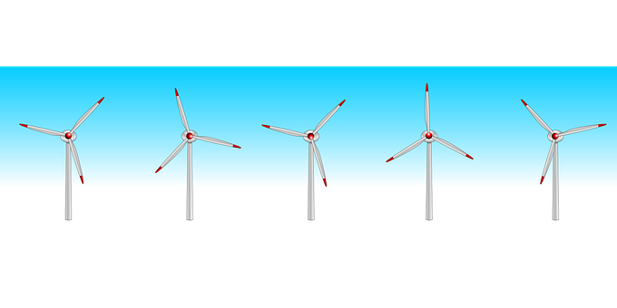 A Group Of Windmills With Red Tips