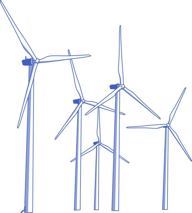 A Group Of Windmills In A Dark Sky