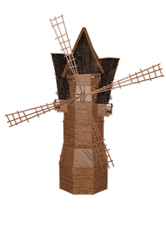 A Wooden Windmill With A Black Background