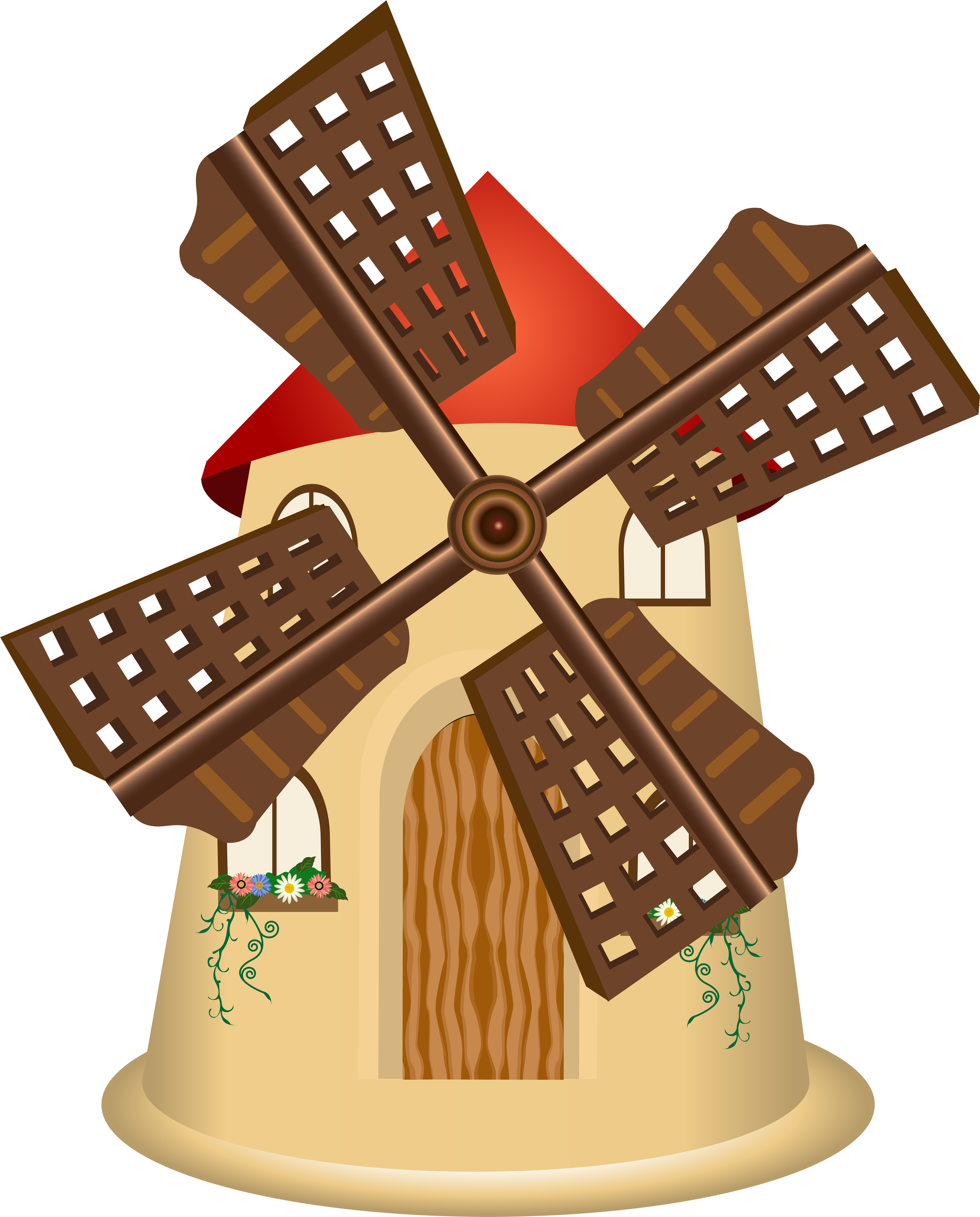 A Windmill With A Red Roof