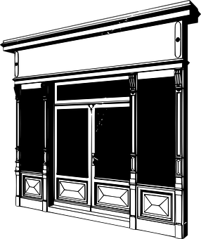 A Black And White Drawing Of A Store Front