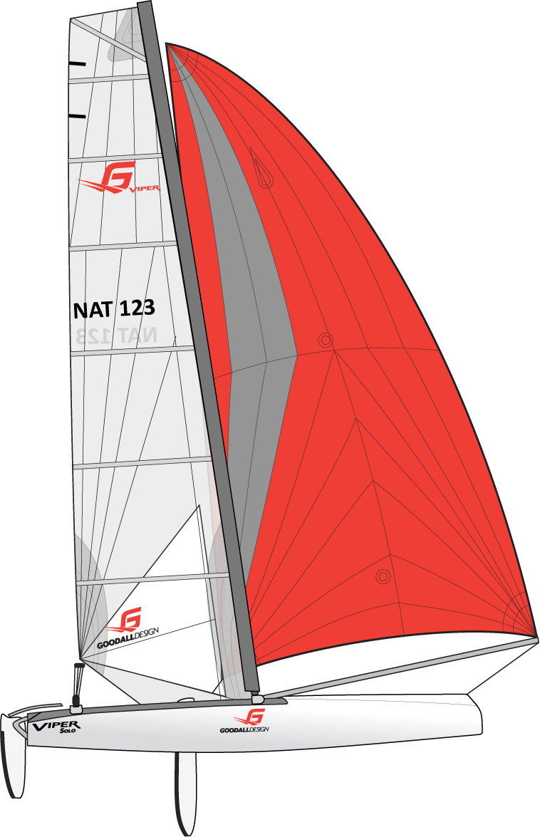 A Sailboat With Red And Grey Sail