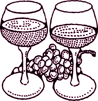 A Drawing Of Wine Glasses And Grapes