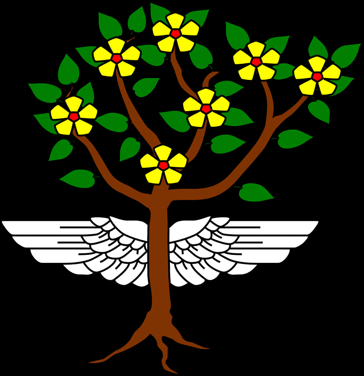 A Tree With Yellow Flowers And White Wings