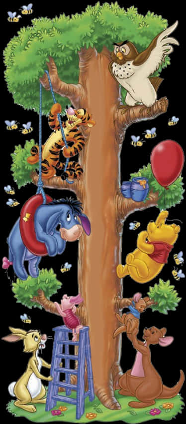 A Cartoon Characters On A Tree