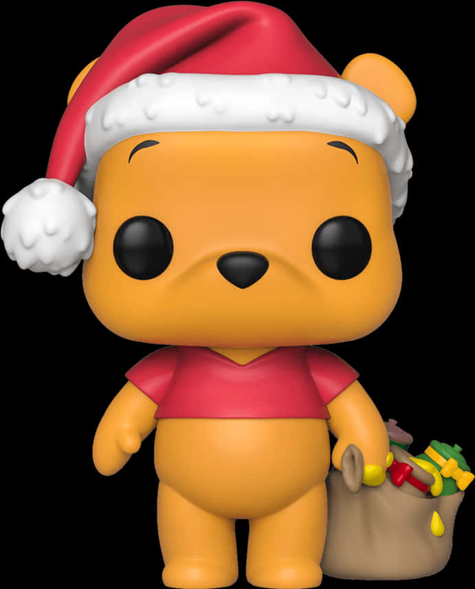 A Toy Figurine Of A Bear Wearing A Santa Hat And Holding A Bag Of Gifts