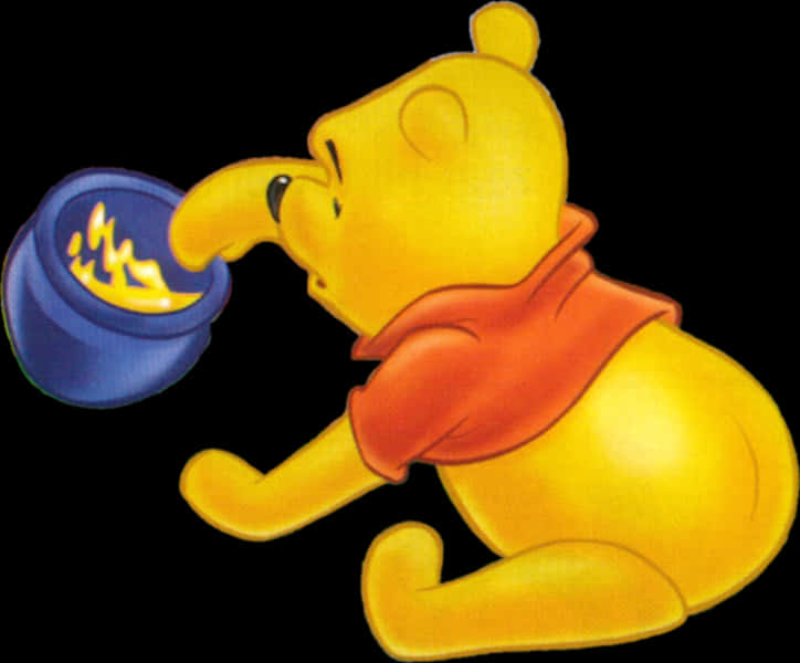 A Cartoon Of A Winnie The Pooh Holding A Blue Pot