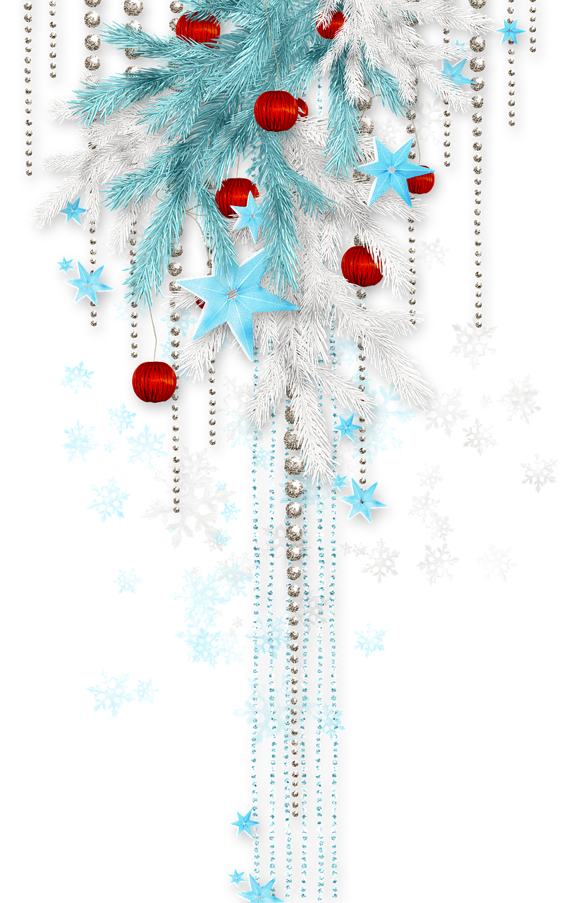 A White Pine Tree With Blue Stars And Beads