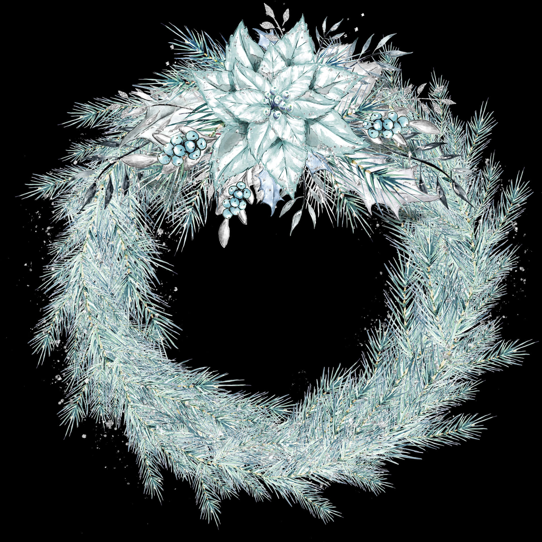 Icy Silver Christmas Wreath With Flowers