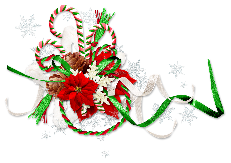 A Christmas Decoration With Ribbons And Flowers
