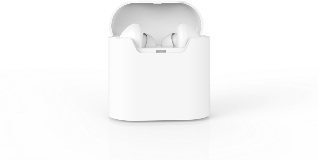 A White Wireless Earbuds In A White Box