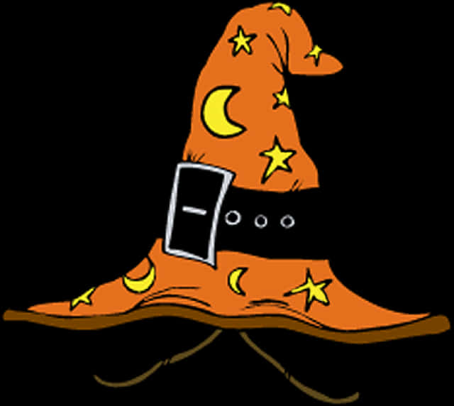 Orange Witch Hat With Stars And Moon