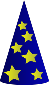 A Blue And Yellow Hat With Yellow Stars