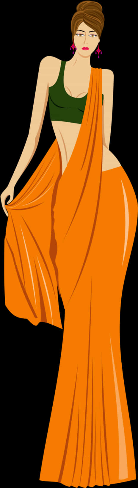 A Woman In A Long Orange Dress