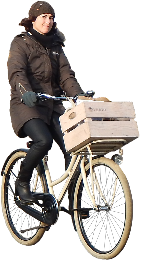 A Woman Riding A Bicycle With A Wooden Crate